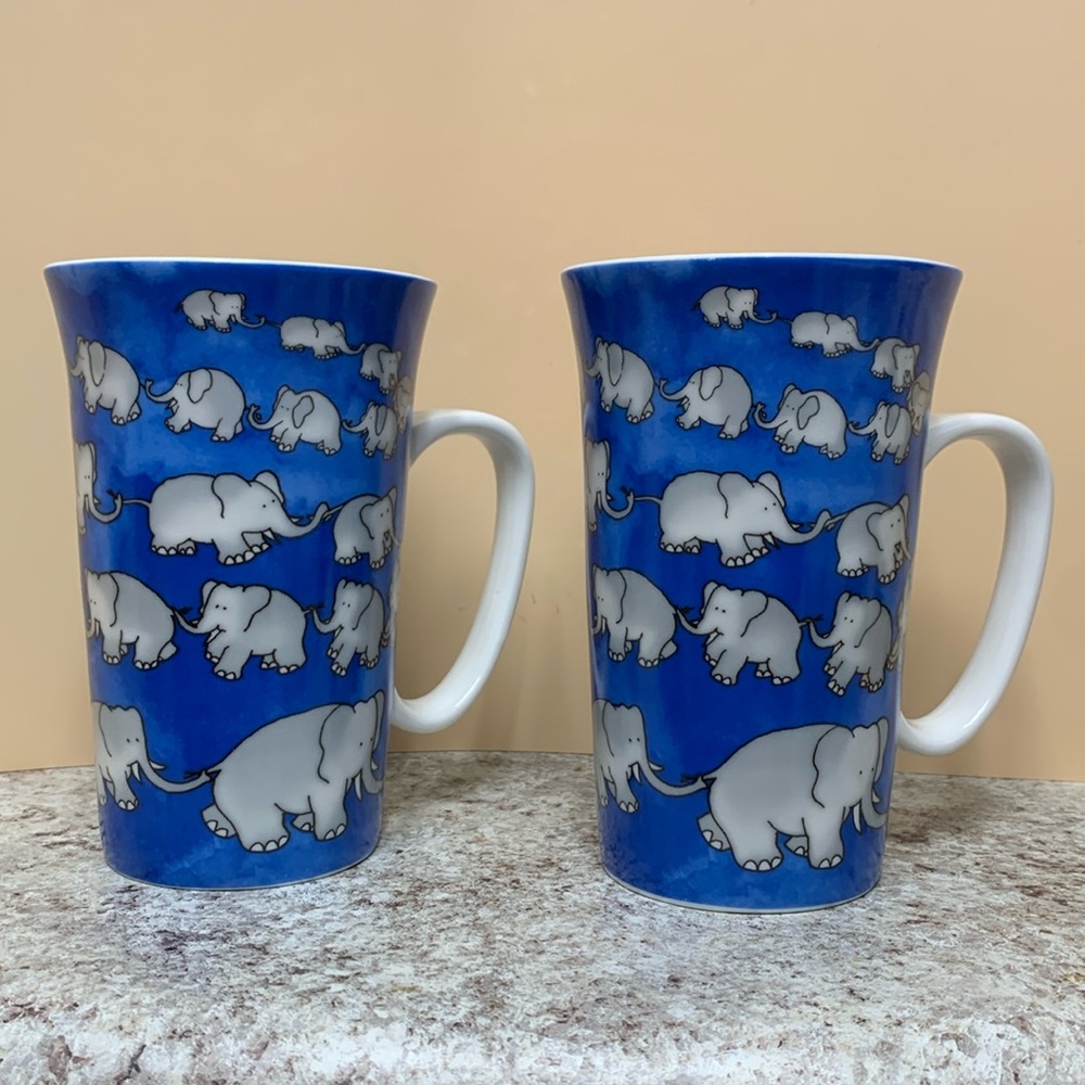 2 Konitz Elephant Walk Tall Porcelain Coffee Mugs